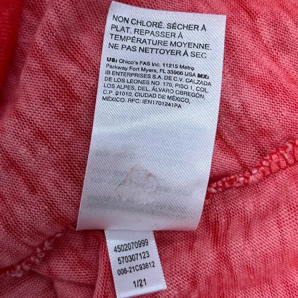 Chicos Womens Size 0 US S Linen Slplit Neck Tunic Top Soft Knit Garment Dyed Red